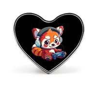 Spille in metallo con simpatico panda rosso, divertente personaggio dei videogiochi, a forma di cuore, per decorare vestiti.