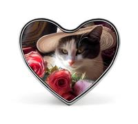 Spille in metallo con spilla a forma di cuore e rosa con gatto, per decorazioni di abbigliamento