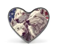 Spille in metallo con stemma a forma di cuore con bandiera americana White Wolf, spille da bavero per la decorazione di abbigliamento