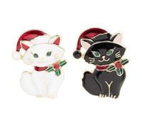 Spille natalizie a forma di gatto, simpatiche spille smaltate con strass di zirconia cubica, per donne, uomini e ragazze, gioielli per festival, regali per gli amanti (2 pezzi)