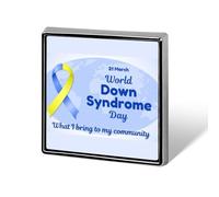 Spille per la giornata mondiale di sensibilizzazione sulla sindrome di Down, spille quadrate, spille smaltate, decorazioni per feste