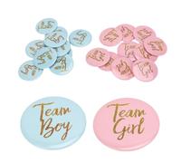 Spille per rivelare il genere, 30 pezzi Spille per bottoni Team Boy Girl Blu Rosa Modello inglese Materiale metallico Bottone per rivelare il genere per decorazioni per feste per