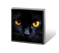 Spille quadrate alla moda a forma di gatto nero con occhi gialli per uomo e donna, spille in metallo divertenti, distintivi per giacca, borsa, cappello