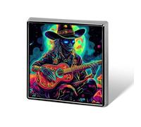 Spille quadrate alla moda con alieni psichedelici che suonano la chitarra per uomo e donna, spille in metallo divertenti, distintivi per giacche, borse e cappelli