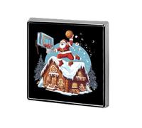 Spille quadrate alla moda con Babbo Natale che gioca a basket per uomo e donna, spille in metallo divertenti, distintivi per giacca, borsa e cappello