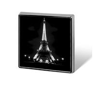 Spille quadrate alla moda con la Torre Eiffel di notte per uomo e donna, spille in metallo divertenti, distintivi per giacca, borsa e cappello