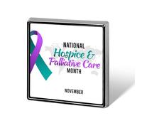 Spille quadrate con nastro viola e verde per la sensibilizzazione sulle cure palliative e sugli hospice, spille smaltate, decorazioni per feste