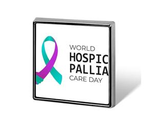 Spille quadrate con nastro viola e verde per la sensibilizzazione sulle cure palliative e sugli hospice, spille smaltate, decorazioni per feste