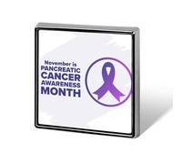 Spille quadrate con scritta "Io indosso il viola per la sensibilizzazione sul cancro al pancreas", spille da bavero, bottoni smaltati, decorazioni per feste