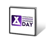 Spille quadrate con scritta "Io indosso il viola per la sensibilizzazione sulle overdose", spille da bavero, bottoni smaltati, decorazioni per feste