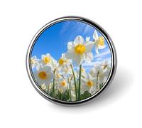 Spille rotonde con fiori bianchi e narcisi, spille da bavero, decorazioni per abbigliamento per donne e uomini.
