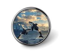 Spille rotonde con l'immagine di un'orca assassina degli Stati Uniti d'America e Alaska, graziose spille da bavero per affari e matrimoni.