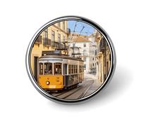 Spille rotonde da bavero a forma di tram di Lisbona per uomo e donna, spille personalizzate alla moda per abiti da uomo, graziose spille per zaini, abbigliamento, cappel
