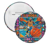 Spille rotonde in metallo a tema basket, spilla leggera per zaino, spille alla moda per camicie, giacche, scialle, cappotti, unisex, 5PCS, Banda stagnata, perni rotondi in metallo