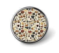 Spille rotonde per zaini, spille rotonde alla moda con stampa di vino rosso e cibo, bottoni a sublimazione per abbigliamento, decorazione per cappelli, spille da bavero in metallo per uomo accessorio