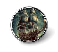 Spille rotonde trasparenti con motivo nautico vintage a vela e nave pirata, ideali per progetti creativi e per la realizzazione di distintivi.