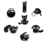 Spille Smaltate Forma di Gatto,7 Pezzi Nero Gatti Smalto Spille da Giacca,Spille Carine e Divertenti per Donne e Ragazze,Per Vestiti,Borse e Accessori,Design Cartoon e Animale