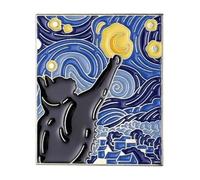 Spille smaltate per gatti di notte stellata - Artisti personalizzati pittura ad olio spille per risvolti, normale, Metallo non prezioso