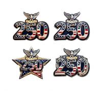 Spille smaltate per il 250° compleanno America, spille da bavero storiche placcate oro 1776-2026, accessori da collezione per il giorno dell'indipendenza dei veterani, per veterani e personale attivo