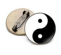 Spille, Spille Yin Yang Nero Bianco Tai Chi Farfalla Drago Modello gatto Spilla rotonda Gemma di cristallo di vetro Perni in metallo(1)