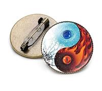 Spille, Spille Yin Yang Nero Bianco Tai Chi Farfalla Drago Modello gatto Spilla rotonda Gemma di cristallo di vetro Perni in metallo(6)