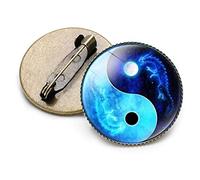 Spille, Spille Yin Yang Nero Bianco Tai Chi Farfalla Drago Modello gatto Spilla rotonda Gemma di cristallo di vetro Perni in metallo(8)