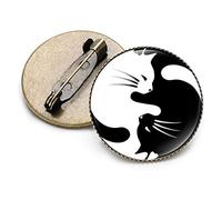 Spille, Spille Yin Yang Nero Bianco Tai Chi Farfalla Drago Modello gatto Spilla rotonda Gemma di cristallo di vetro Perni in metallo(2)