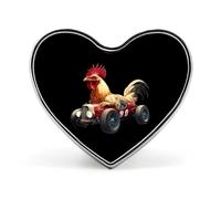 Spille stampate con distintivo in metallo a forma di cuore con gallo che guida un'auto da corsa, graziose decorazioni con bottoni per zaini e abbigliamento