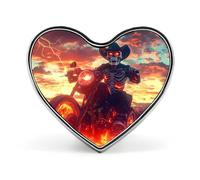 Spille stampate con distintivo in metallo a forma di cuore e fuoco con scheletro da motocross, graziose decorazioni con bottoni per zaini e abbigliamento