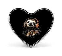 Spille stampate con spilla in metallo a forma di bradipo con cuore e cuffie, graziose decorazioni con bottoni per zaini e abbigliamento