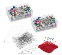 Spilli da Sarta, 300 Pcs Testa Vetro, 40mm Spilli Dritti Tonda, Multicolorecon Scatola per Artigianato Cucito Fai, Sartoria Gioielli Componenti Fiore Decorazione