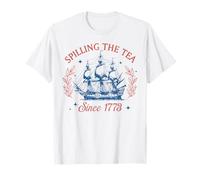 Spilling The Tea Since 1773 Rosso Bianco Blu Divertente 4 luglio Maglietta