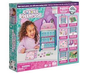 Spin Master Games Gabby's Dollhouse, Quartier Generale con 8 Giochi da Tavolo Classici: Dama, Tris, Gioco delle Coppie, Tombola, Ispirati alla Serie TV su Netflix, per Bambini, 4+ Anni
