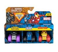 MONSTER JAM, Marvel Mini Monster Truck 3-Pack, Black Panther, Captain America, Iron Man, Scala 1:87, Giocattoli per Bambini dai 3 Anni in su, Modelli/Colori Assortiti