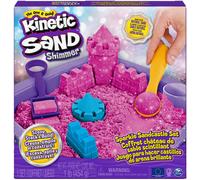kinetic sand - castello di sabbia glitterata rosa, 5 formine e accessori