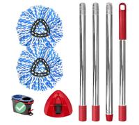 Spin Mop - Set di ricambio per sistema O-Cedar RinseClean a 2 serbatoi, include 2 testine di ricambio, 1 manico per mocio (asta regolabile a 4 sezioni da 76,2 a 147,3 cm), 1 base per mocio rotante