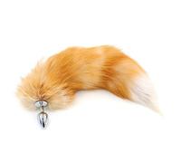 Spina anale Giocattoli del sesso anale lunghi 40 cm Plug anale in metallo S/M/L Plug anale con coda (giallo bianco)