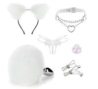 Spina anale Kit di giocattoli del sesso anale Coda Gancio anale Cosplay Coda Set di prodotti del sesso Anale Butt Plug Coda bianca （ZZ260）