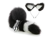 Spina anale Plug anale Coda e orecchio Plug anale Giocattoli sessuali Coda Giocattoli per adulti Butt Plug Masturbatore (nero bianco)