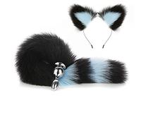 Spina anale Plug anale in metallo Coda e orecchio Plug anale Giocattoli del sesso Coda Giocattoli del sesso anale (nero blu)