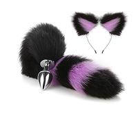 Spina anale Plug anale in metallo Coda e orecchio Plug anale Giocattoli del sesso Coda Sesso Giocattoli adulti del sesso (nero viola)