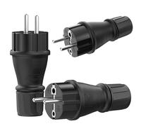 Spina Schuko 230 V IP54 - Set di 3 connettori in gomma e plastica, colore nero, design ermeticamente sigillato, perfetto per uso esterno, spina di alimentazione a 3 poli