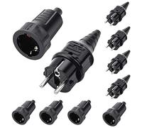 Spina Schuko, Spina e Presa 16A/250V ip44 Europea Spina Esterno Impermeabile Connettore Industriale 5 Set spina e accoppiamento in gomma (Nero)