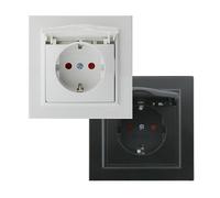 Spina - tipo schuko, colore bianco lucido e nero opaco, misure 84x84x40 mm, ideale per collegamenti elettrici sicuri ed efficienti. *