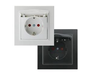 Spina - tipo schuko, colore bianco lucido e nero opaco, misure 84x84x40 mm, ideale per collegamenti elettrici sicuri ed efficienti. *