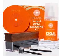 SPINCARE Kit Pulizia Vinili 7-in-1 pulisci Vinile | Spazzola Velvet con Manico in Legno e Coperture Antipolvere | Soluzione 120ml | Spazzola per Puntina | Protezione Etichetta | Panni in Microfibra