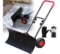 Spingineve portatile con ruote, strumento 2 in 1 per rimuovere neve e ghiaccio, con aste regolabili e pneumatici antiscivolo gonfiabili per spazzaneve invernale