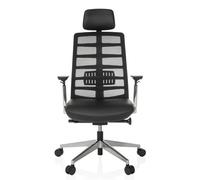 HJH Office sedia ergonomica per ufficio SPINIO ELITE L sedia direzionale in pelle, poggiatesta e supporto lombare regolabili, sedia girevole con schienale in rete, nero