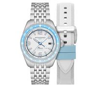 Spinnaker Fleuss GMT SP-5120 - Orologio automatico da uomo, 43 mm, con cinturino in acciaio inox massiccio, Bianco lunare, 43.0, Fleuss Gmt Automatico