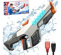 SPINNE LUCAS Pistola ad Acqua Elettrica, Pistola Acqua Elettrica Autoadescanti, Pistole ad Acqua Alta Capacità, Fucile ad Acqua con Luce, Pistola ad Acqua Potente Bambini e Adulti (Grigio)